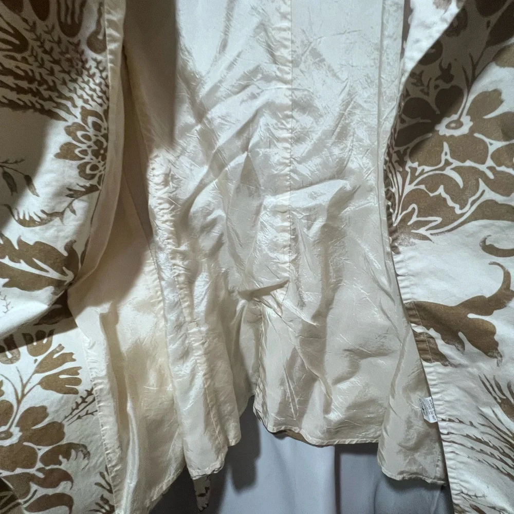 CAbi Floral Belted Trench Jacket Medium Cream Brown Double Breasted Trench Coat - Picture 7 of 7